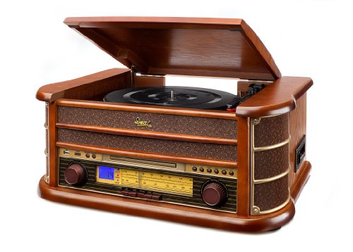 Dual NR 4 Nostalgie - Cadena musical con tocadiscos (radio FM/AM, CD-RW, MP3, USB, casete, entrada auxiliar), color marrón (importado)