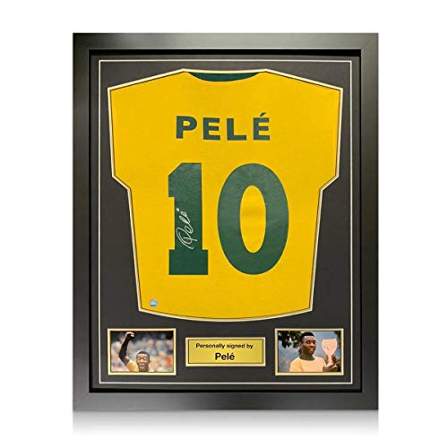 exclusivememorabilia.com Camiseta de fútbol de Brasil firmada por Pele. Enmarcado