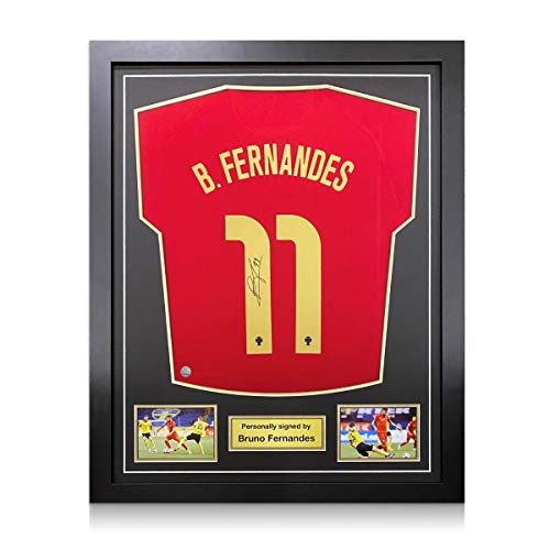 exclusivememorabilia.com Camiseta de fútbol de Portugal firmada por Bruno Fernandes. Marco estándar