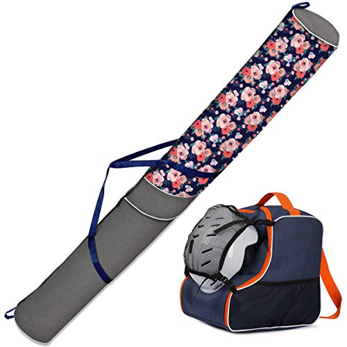 Ferocity Conjunto Bolsas para de Ski y para Botas y Casco de ski Set de Esqui 170 cm Flower + Azul-Naranja con Malla [053]