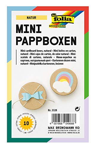 folia 3320 - Mini cajas de regalo de cartón, redondas, color natural, 10 unidades, 8 x 4 cm, ideales para adornar, regalar y guardar