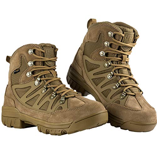 Free Soldier Botas tácticas de Tiro Medio Alto Zapatos de Trekking de Invierno Botas de Cuero, Hombre(Lobo Marrón,42 EU)
