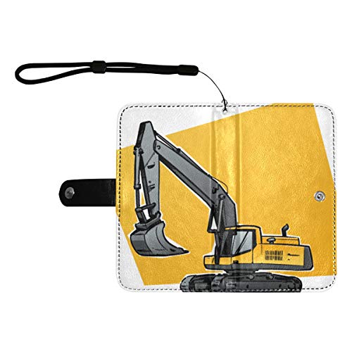 Funda abatible de cuero Carretilla elevadora Grúa Excavadora Tractor Bulldozer Camión Flip Teléfono Funda protectora con ranuras para tarjetas Correa para la muñeca Pu Cartera de cuero para teléfono