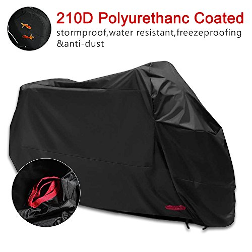 Funda para Moto 210D Funda Protector Cubierta de moto Impermeable a Prueba de Polvo Protector UV con Agujeros de Bloqueo Cubierta Contra Viento Negro (245*105 * 125CM)