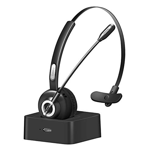 Golvery Manos Libres Bluetooth con micrófono, Auricular inalámbrico para automóvil/camión para Oficina/PC/Voip/Centro de Llamadas/música A2DP, Base de Carga y cancelación de Ruido