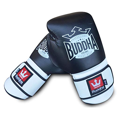Guantes de Boxeo Muay Thai Kick Boxing Buddha Colors (12 Onz, Negro)