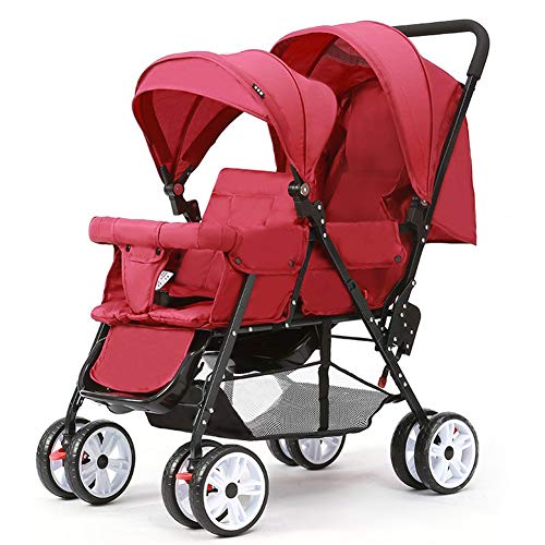 Guo@ Cochecito doble, carrito de bebé doble Sentado hacia atrás y adelante Carro de bebé Ligero Carro de niño reclinable versión extendida Buggy (Color : Red)