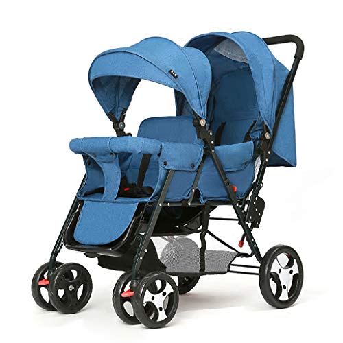 Guo@ Cochecito doble Carro de bebé doble Sentado hacia atrás y adelante Carro de bebé Ligero Carro de niño Reclinable Versión extendida Buggy (Color : Azul)