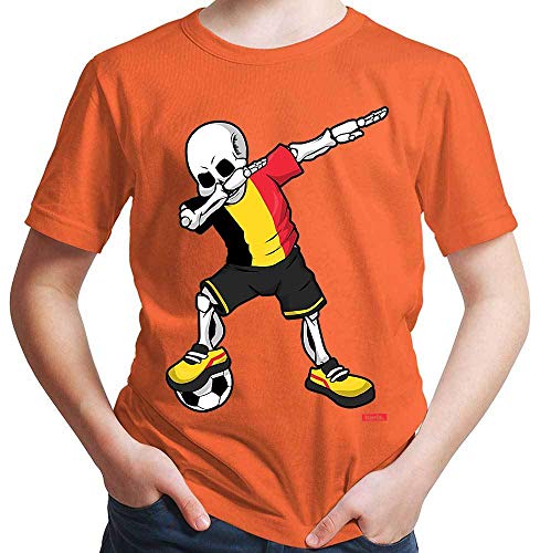 Hariz - Camiseta de fútbol para chico, diseño de esqueleto de Bélgica naranja 140