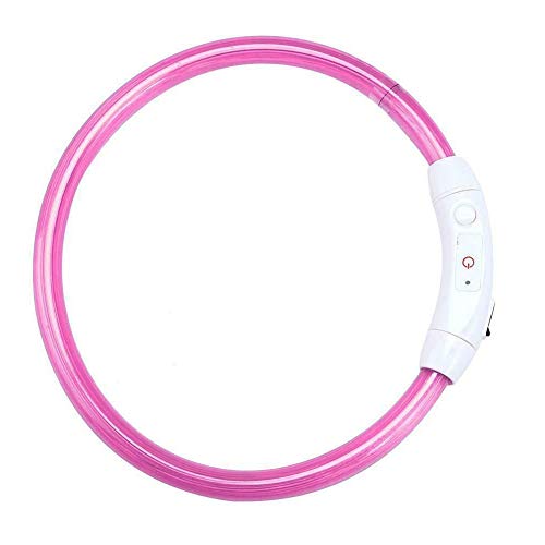 Harwls USB recargable LED Dog Pet Collar Flashing ajustable Safety Light Neck Cadena, rosa, 70 cm