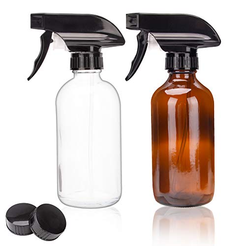 Hengory Botella de spray, 2 unidades, botella de sombra ámbar Boston, contenedor de spray hidratante, pulverizador de gatillo, recarga líquida/botella de repuesto, ámbar + transparente, 500 ml