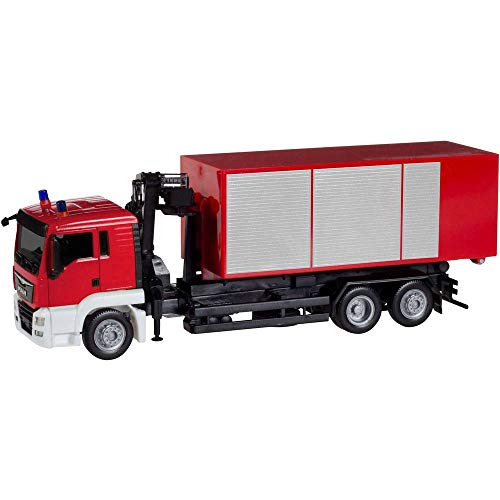 Herpa Roll-Off Dump Truck with Crane Feuerwehr MiniKit: Man TGS L Camión de carrocería Intercambiable con grúa Bomberos De Colores (013406)