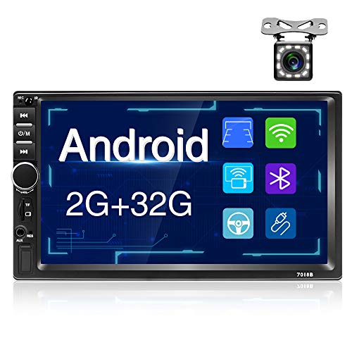 Hodozzy 2G + 32G Radio 2 DIN Android con Pantalla táctil 1080P de 7", Autoradio Bluetooth Compatible USB/TF/AUX Reproducción, Estéreo Coche Soporte WiFi FM GPS Mirror Link + Cámara de Marcha Atrás