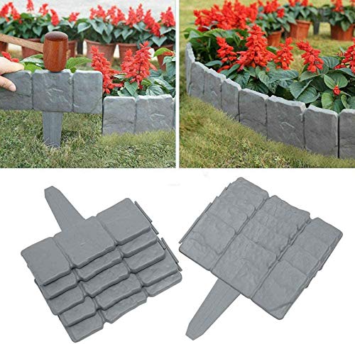 Hoimlm – Lote de 40 bordes de jardín de 10 m – Bordes de jardín efecto piedra gris – Bordes de césped de aspecto piedra para bordes de césped de jardín