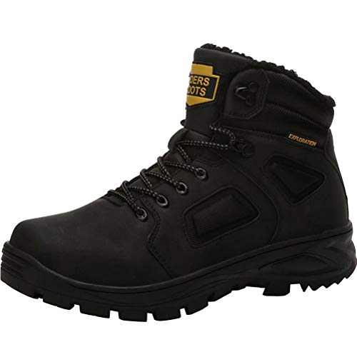 Hombre Botas de Nieve Impermeable Botas de Invierno Forro Piel Zapatillas Trekking Senderismo Sneakers Negro 43