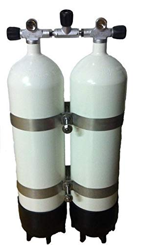 HTD Botellas de buceo dobles de 10 litros, puente bloqueable, abrazaderas V4A de 40 mm