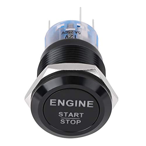 Interruptor de encendido Qiilu botón de arranque del motor Interruptor de arranque del motor del automóvil 12V 3.9 x 2.2cm hecho de Aleación de zinc-aluminio negro (LED blanco)