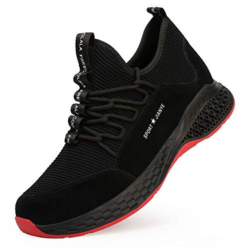 JIANYE - Zapatillas de trabajo S3 para hombre y mujer, con puntera de acero, unisex, transpirables, ligeras, color Negro, talla 41 EU