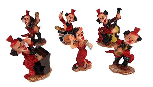 Juego de 6 minipayasos musicales de 8 x 5 cm cada uno de Harlekin circo Figura decorativa GTT C62