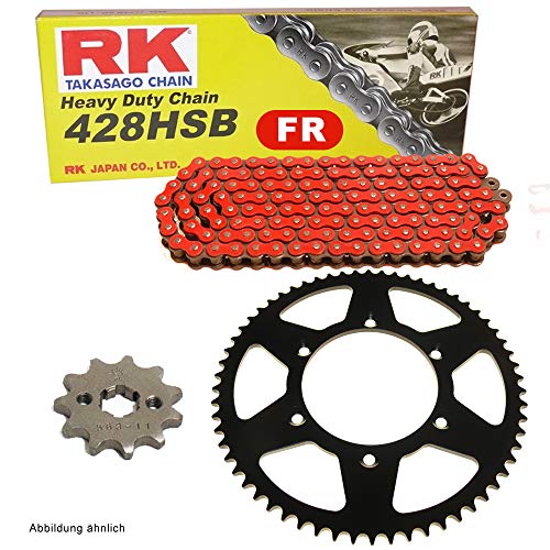 Juego de cadena adecuada para Kawasaki Ninja 125 A 19-20 cadena RK FR 428 SB 132 abierta, color rojo 16/56