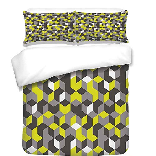 Juego de Funda nórdica Gris y Amarilla Cajas geométricas Modernas inspiradas en impresión 4D Cubos Imagen Juego de Cama de 3 Piezas con 2 Fundas de Almohada Mostaza Amarillo Negro Blanco Juego de Funda nórdica Gris y Amarilla Cajas geométricas Modernas inspiradas en impresión 4D Cubos Imagen Juego de Cama de 3 Piezas con 2 Fundas de Almohada Mostaza Amarillo Negro Blanco