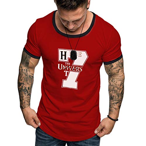 Karinao Tops Primavera Verano Hombre moda carta impresión camisetas casual Slim Hipster Original Spirit Slim Fit algodón Top Blusa Sudaderas Parte superior Unterhemd Camisa, color Rojo, talla 3XL