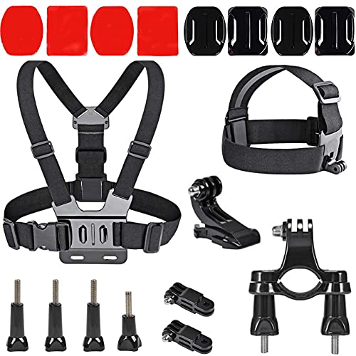 Kit de Accesorios para Camara Deportiva, 18PCS Accesorios Camara Deportiva, Arnés Camara Deportiva, Kit de Accesorios para GoPro, Pegatinas Gopro para Casco, Soporte Gopro, Accesorios Gopro