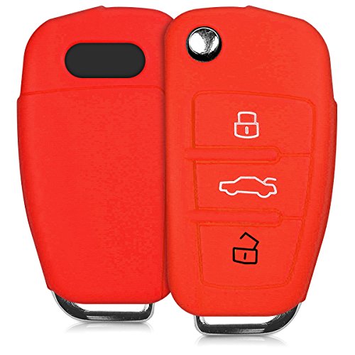 kwmobile Funda de Silicona Compatible con Audi Llave de Coche Plegable de 3 Botones - Carcasa Suave de Silicona - Case Mando de Auto Rojo