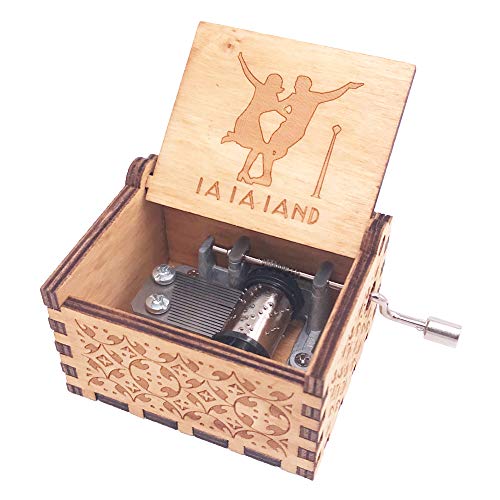 Lalaland Music Box - Caja de música de mano, diseño de manivela de madera, color marrón