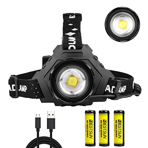 Linterna Frontal LED Recargable XHP70 Linterna Cabeza Alta Potencia Zoomable, LUXNOVAQ 8000 Lumen Luz Frontal Cabeza Impermeable Headlamp USB con 3 Baterías y 5 Modos para Trabajo Acampada Senderismo