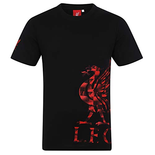 Liverpool FC - Camiseta Oficial para Hombre - Serigrafiada - Negro - Logo en la Manga - XL