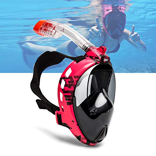 LJXWXN Máscara de Snorkel Plegable de Cara Completa con Nuevo Sistema de respiración de Seguridad, Vista panorámica de 180 Grados, Impermeable y antivaho, con Soporte para cámara,Rojo,S