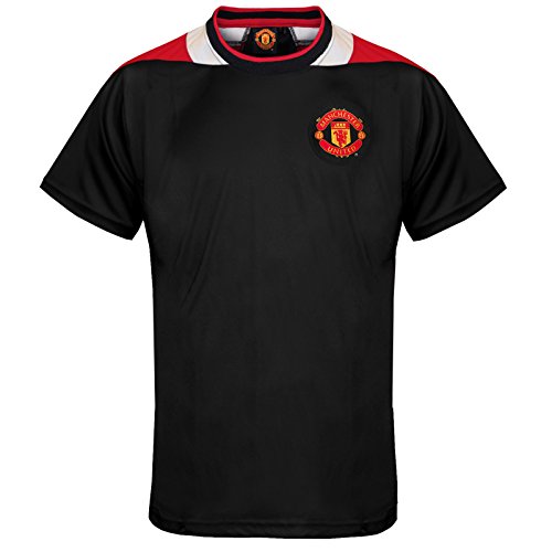 Manchester United FC - Camiseta oficial de entrenamiento - Para hombre - Poliéster - Negro cuello redondo - Small