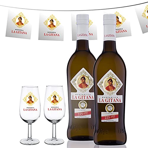 Manzanilla La Gitana - Pack de Feria - 2 Botellas 75 Cl. + 2 Catavinos + Banderines
