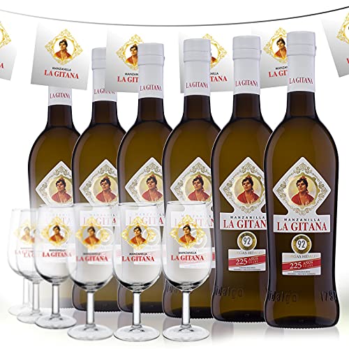 Manzanilla La Gitana - Pack de Feria - 6 Botellas 75 Cl. + 6 Catavinos + Banderines