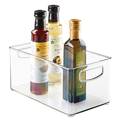 mDesign Caja organizadora con asas – Práctico organizador de frigorífico para almacenar alimentos – Contenedor de plástico sin BPA para mueble de cocina o nevera – transparente