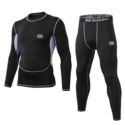 MeetHoo Conjuntos Térmicos para Hombre, Set de Ropa Térmica Camiseta Pantalones Interior Función Deporte Running Ciclismo Esquí Fitness Invierno