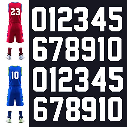 Meetory 24 números de transferencia de calor, 24 unidades, 20,3 cm de alto, pegatinas de números del 0 al 9, para camisetas deportivas, fútbol, béisbol, equipo, color blanco