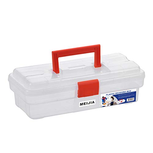 MEIJIA Caja de almacenamiento de herramientas portátil, organizadores con pestillos plegables y bandeja extraíble, clásico negro y naranja, 12"x5.9"x 3.9"
