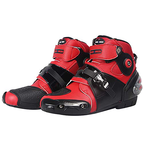MRDEAR Botas de Moto Enduro, Botas de Moto Cross Rojo, Zapato Moto Hombre & Mujer, Botas Protectoras para Motociclismo, Botas de Deportivas Impermeables con protección de Tobillo (43 EU)