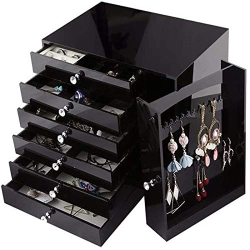 MWXFYWW Caja de joyería de Moda Negra de Gama Alta 6 Capas Organizador de joyería de Terciopelo en el Pecho de Gran Capacidad para Anillo, Collar, Pendiente, Reloj