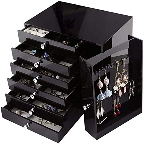 MWXFYWW Caja de joyería de Moda Negra de Gama Alta 6 Capas Organizador de joyería de Terciopelo en el Pecho de Gran Capacidad para Anillo, Collar, Pendiente, Reloj MWXFYWW Caja de joyería de Moda Negra de Gama Alta 6 Capas Organizador de joyería de Terciopelo en el Pecho de Gran Capacidad para Anillo, Collar, Pendiente, Reloj