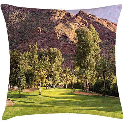 NAN TIAO Funda de cojín de Almohada de Golf, Scenic Cliffs Desert Golf Course Phoenix Arizona Country Resort Vacation, 18X18 Pulgadas Green Mauve Taupe Almond