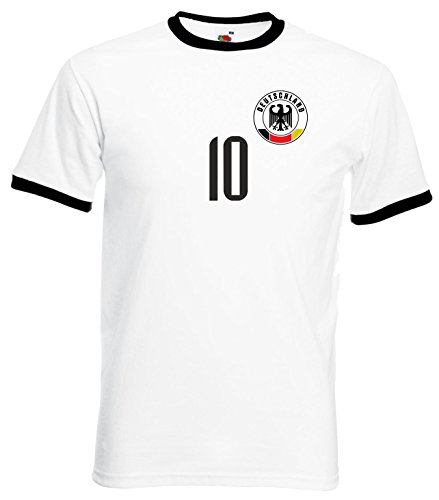 nationshirt Camiseta de Alemania Ringer BR 10, color blanco, Mundial de Fútbol 2018 Blanco S