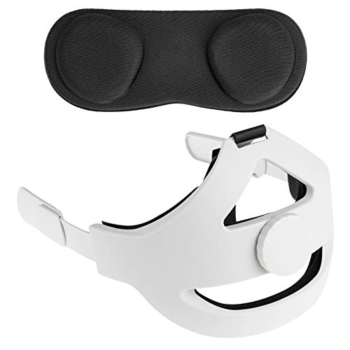 NEWZEROL Almohadilla para la cabeza + Cubierta antipolvo para lentes [Negro] Compatible con Oculus Quest 2 [Soporte mejorado] Ajustable Reduce la presión de la cabeza Cómodo Touch VR Accesorios