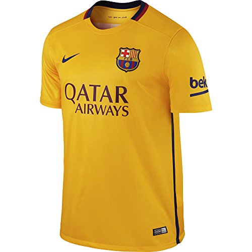 Nike FC Barcelona Away Stadium - Camiseta de mangas cortas para hombre, color dorado / azul, talla S
