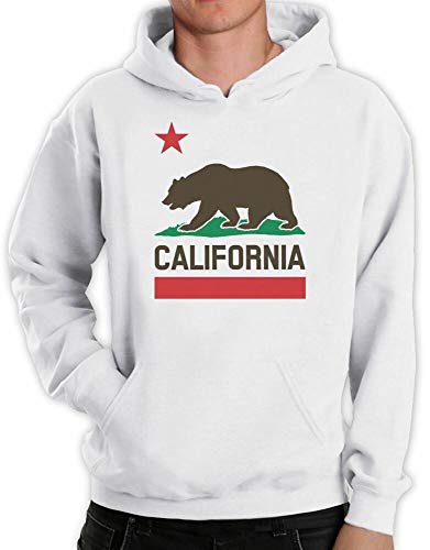 NIUNAI California Republic Bear State Flag Top Plush 4D Print Hoodie West Coast White XL