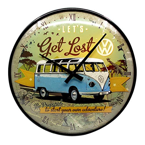 Nostalgic-Art VW Bulli-Let's Get Lost Reloj Decorativo de Pared, Metal, Multicolor, 31.00x31.00x5.00 cm