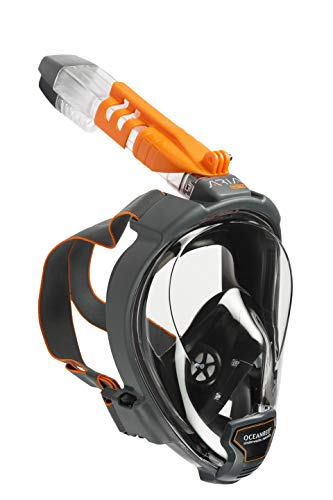 OCEAN REEF - Air QR + Máscara de Snorkeling de Cara Completa con Boquilla - Visión Acuática de 180 Grados - Color Negro - Talla M/L