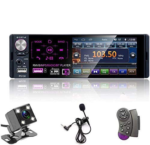 Oiliehu Radio de Coche Bluetooth de 1 DIN, Reproductor MP5 de Coche de 12V 4,1"con Llamadas Manos Libres, FM/USV/Aux-In/Tarjeta SD + Control Remoto y CáMara de Respaldo